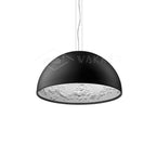 Pendant light with a smooth hemisphere diffuser suspended overhead