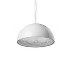 Cast plaster dome pendant casting soft downlight in a room