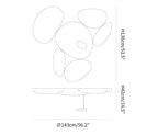 Dimension drawing for the Clérachic 6-head Chrome Ceiling Light: Ø143 cm / 56.2 in, H136 cm / 53.5 in, H42 cm / 16.5 in drop.