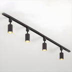 White track light heads angled to highlight a feature wall