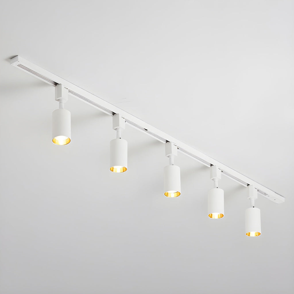 White track light with adjustable cylinder heads on a rail