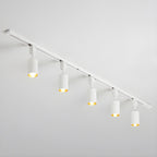 White track light with adjustable cylinder heads on a rail