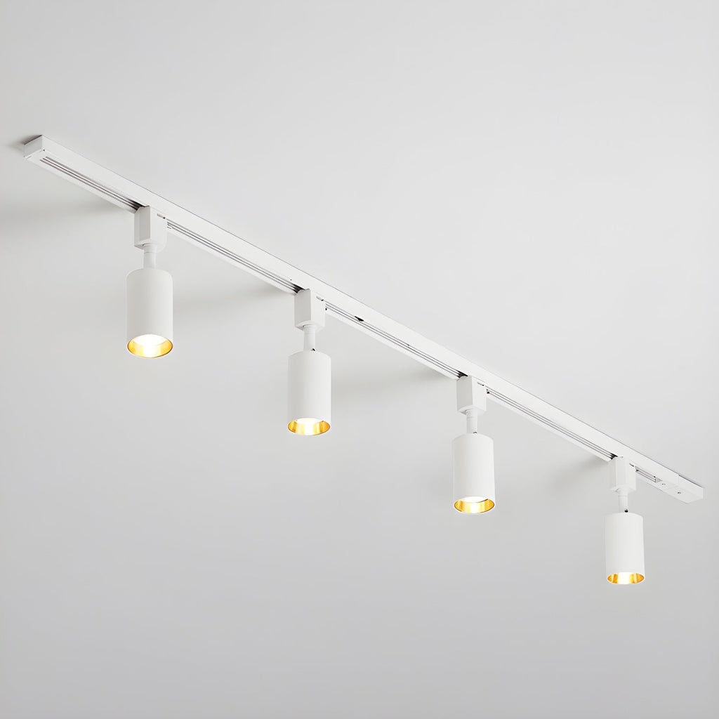 Cylinder track light shown with focused warm accent beams