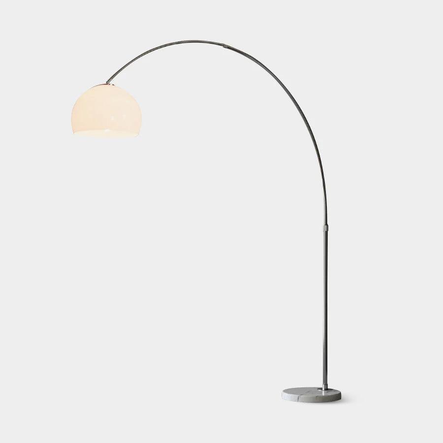 Clérachic arc floor lamp with a white dome shade shown full-length against a plain light background.