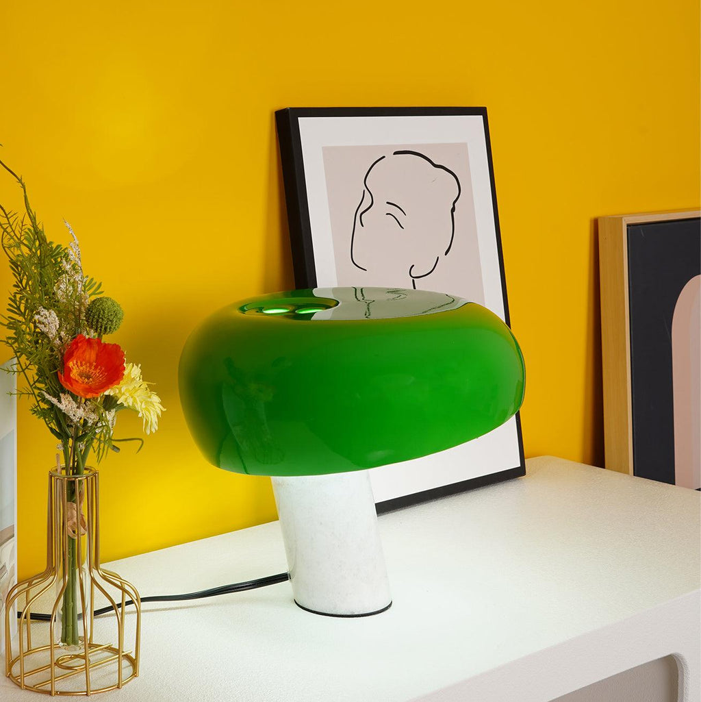 Nucleus Table Lamp, Glazed Metal Shade, Carrara Marble Base, E27