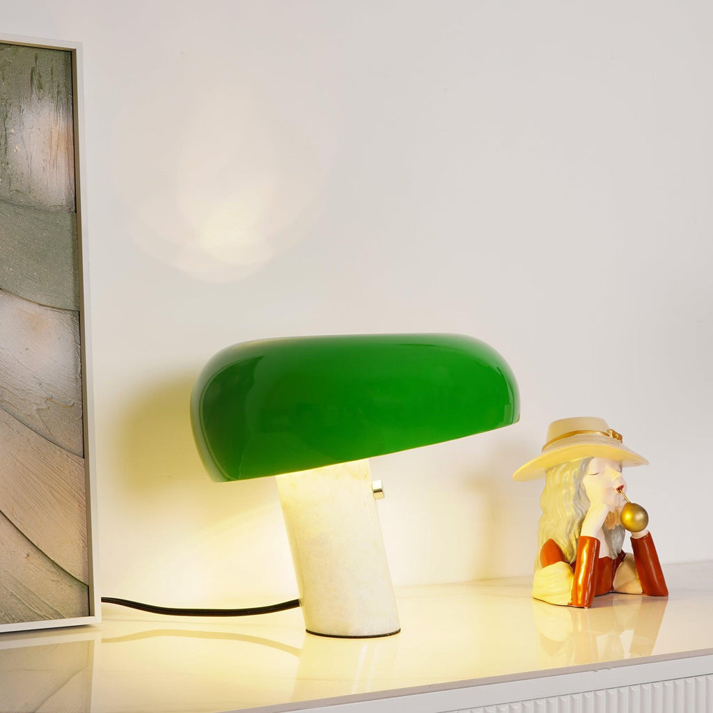 Nucleus Table Lamp, Glazed Metal Shade, Carrara Marble Base, E27