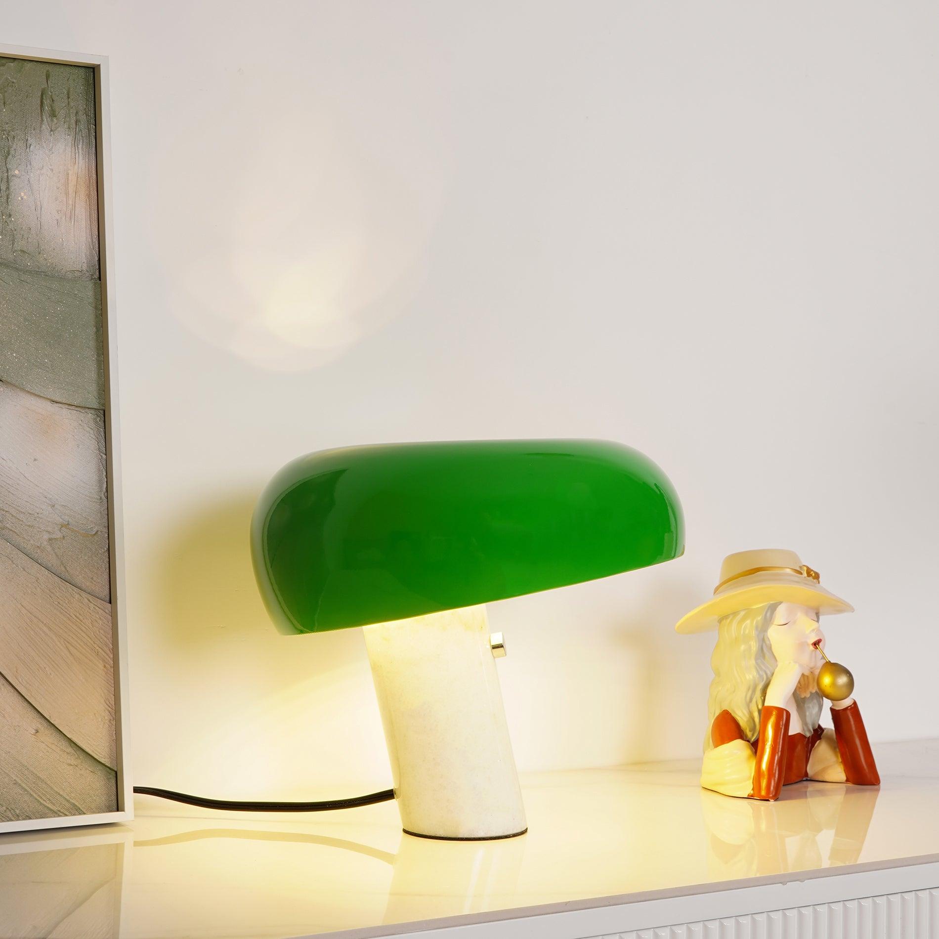 Nucleus Table Lamp, Glazed Metal Shade, Carrara Marble Base, E27
