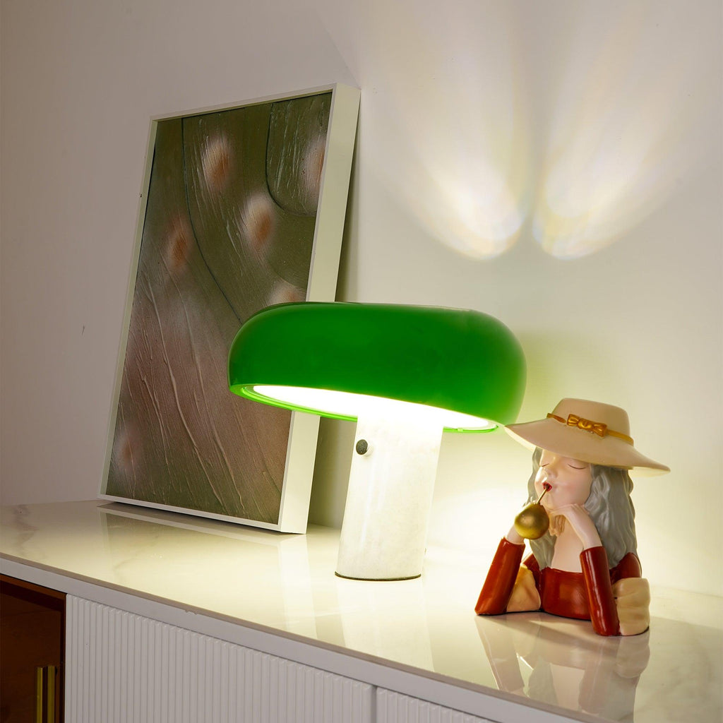 Nucleus Table Lamp, Glazed Metal Shade, Carrara Marble Base, E27