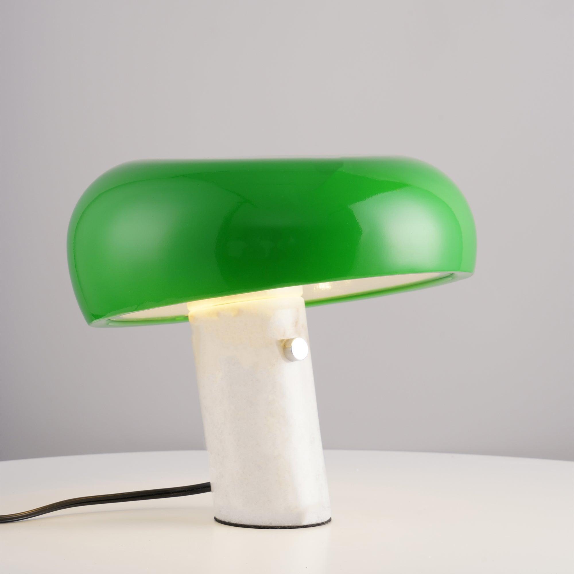 Marble base table lamp with a glazed metal reflector