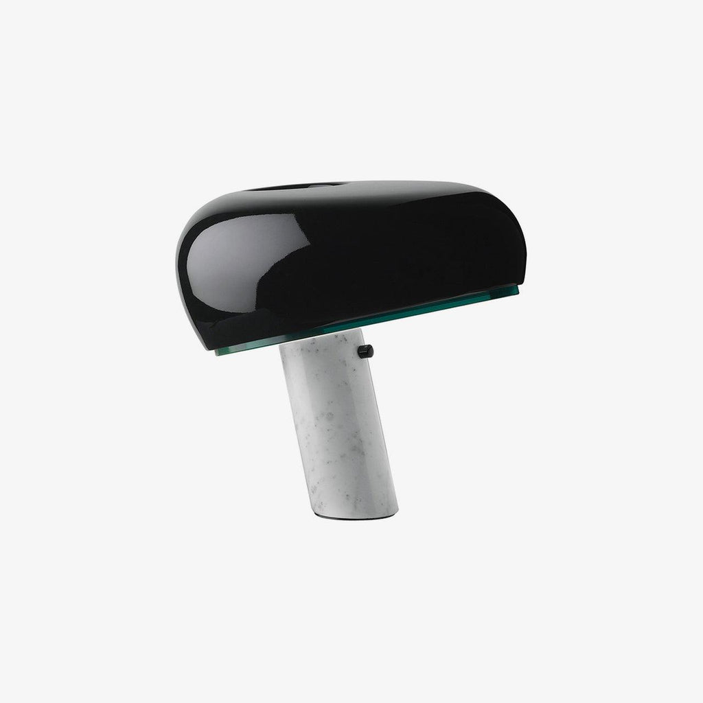Marble table lamp with a curved glazed metal shade
