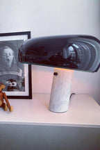 Marble table lamp with a glazed metal reflector shade
