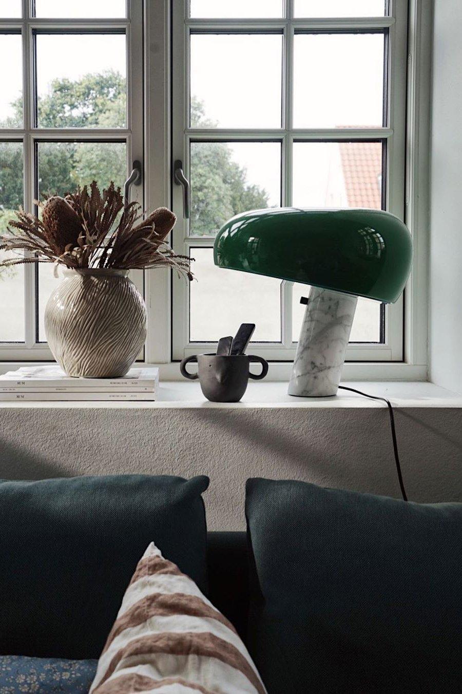 Nucleus Table Lamp, Glazed Metal Shade, Carrara Marble Base, E27