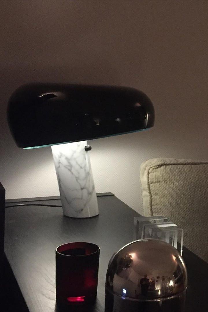 Nucleus Table Lamp, Glazed Metal Shade, Carrara Marble Base, E27