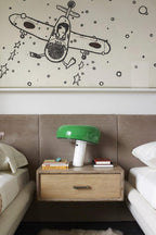 Carrara marble table lamp with a curved metal shade