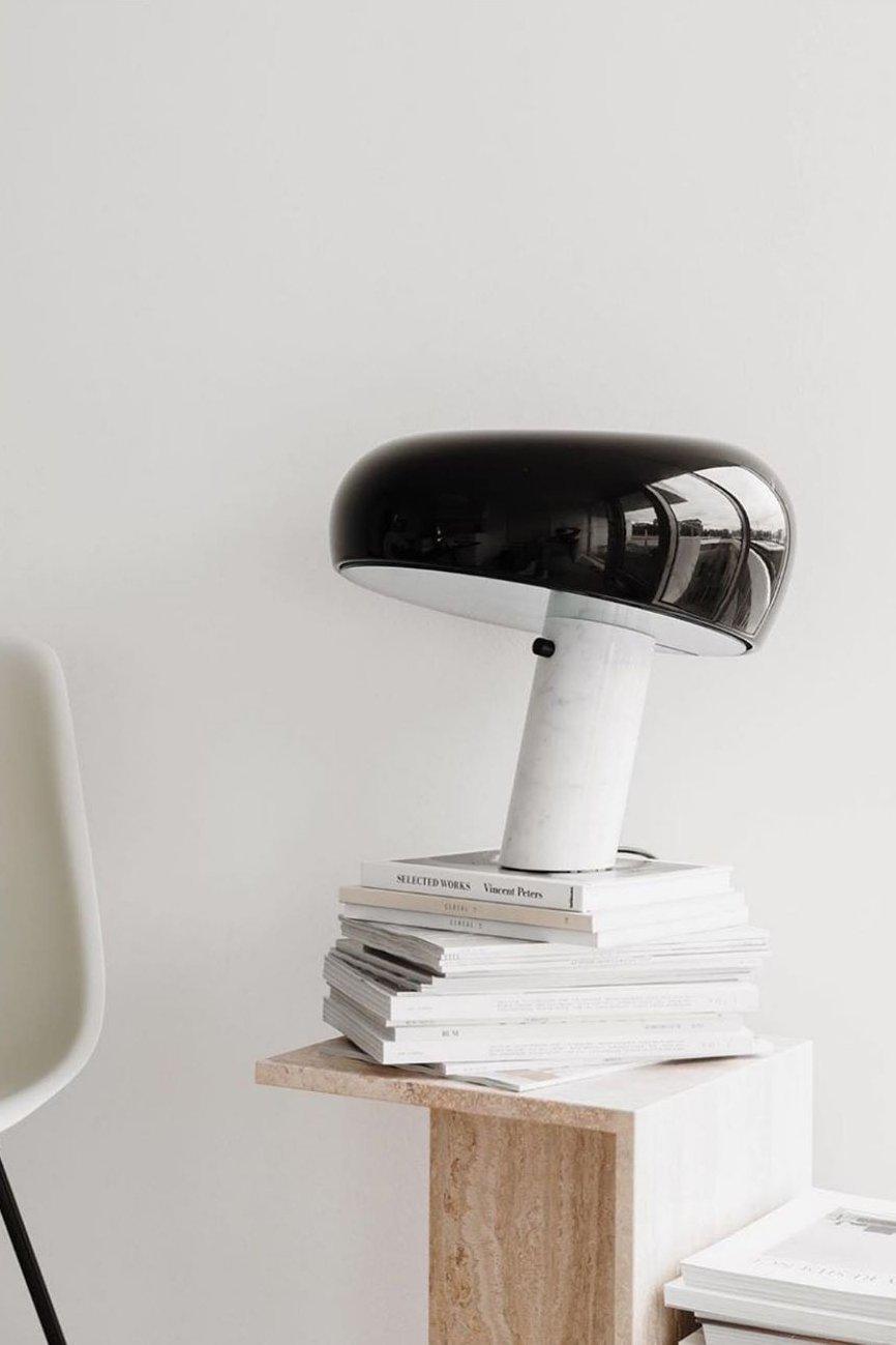 Nucleus Table Lamp, Glazed Metal Shade, Carrara Marble Base, E27