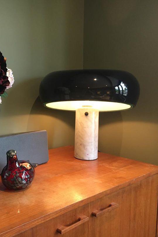 Nucleus Table Lamp, Glazed Metal Shade, Carrara Marble Base, E27