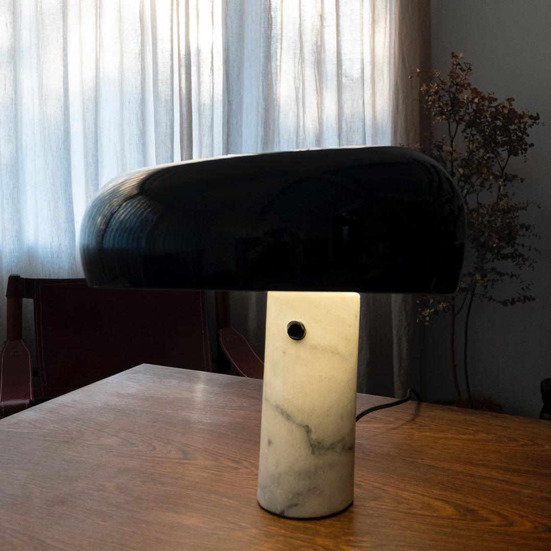 Nucleus Table Lamp, Glazed Metal Shade, Carrara Marble Base, E27