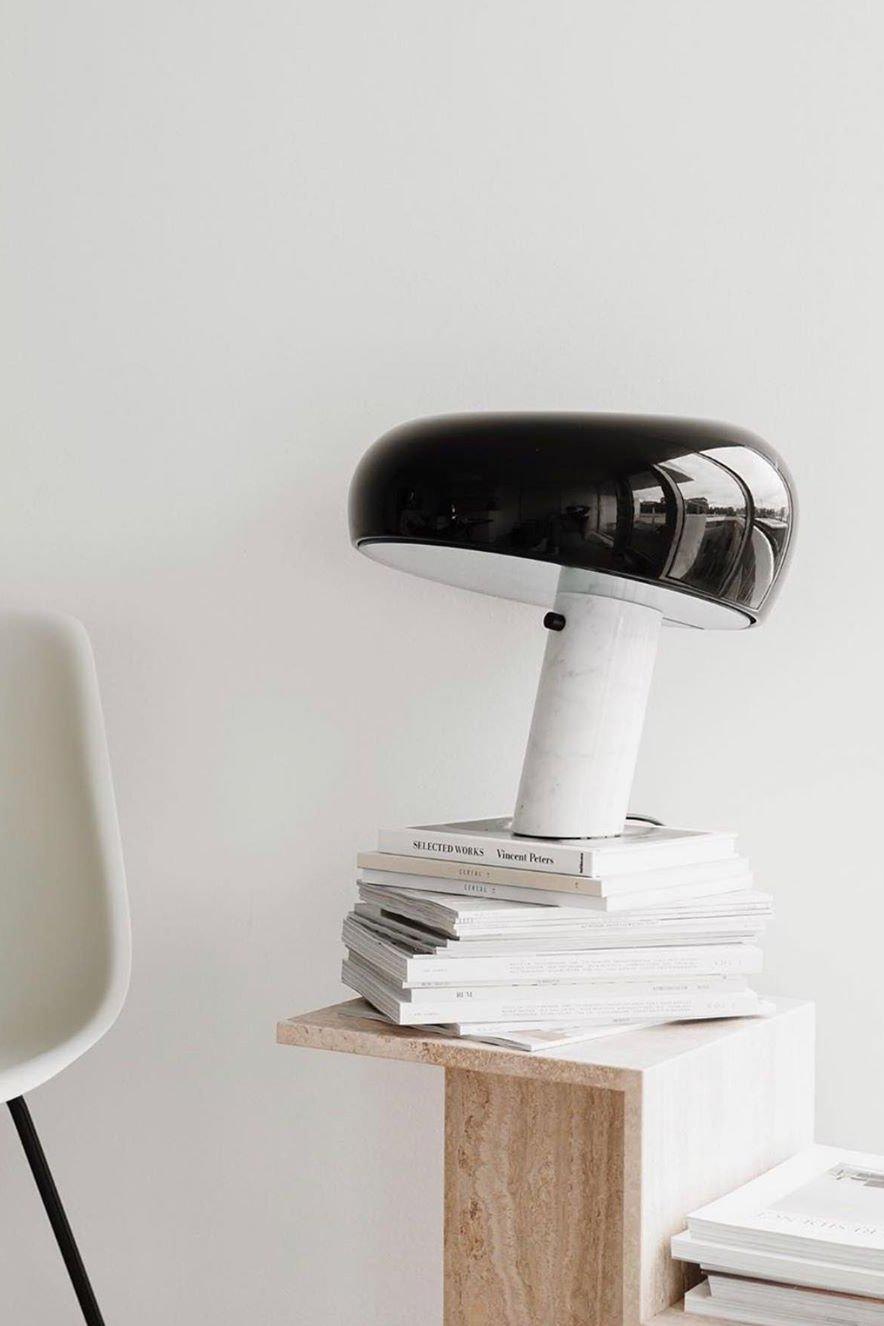 Nucleus Table Lamp, Glazed Metal Shade, Carrara Marble Base, E27