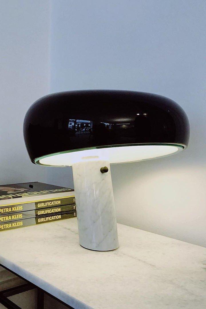 Nucleus Table Lamp, Glazed Metal Shade, Carrara Marble Base, E27