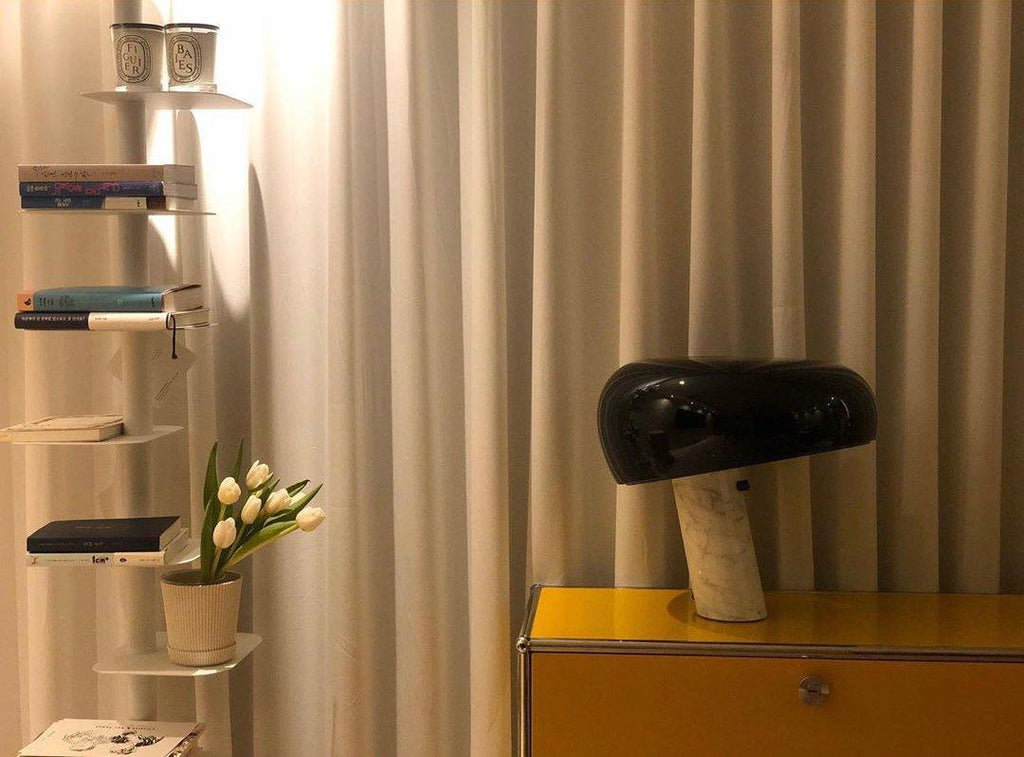 Nucleus Table Lamp, Glazed Metal Shade, Carrara Marble Base, E27