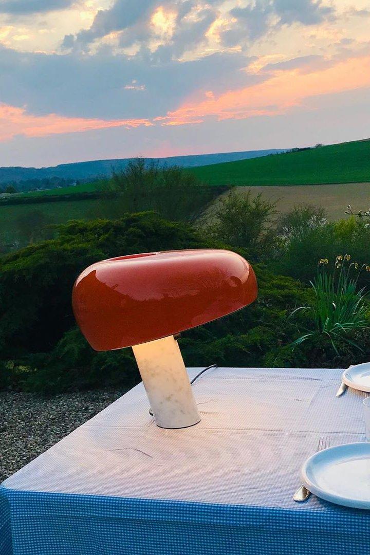 Nucleus Table Lamp, Glazed Metal Shade, Carrara Marble Base, E27