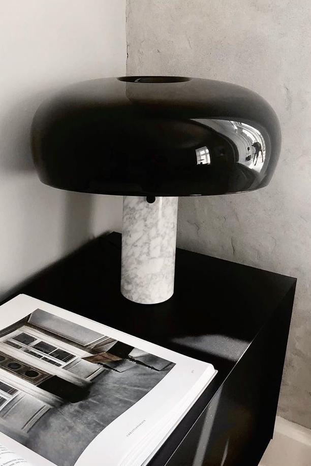 Nucleus Table Lamp, Glazed Metal Shade, Carrara Marble Base, E27