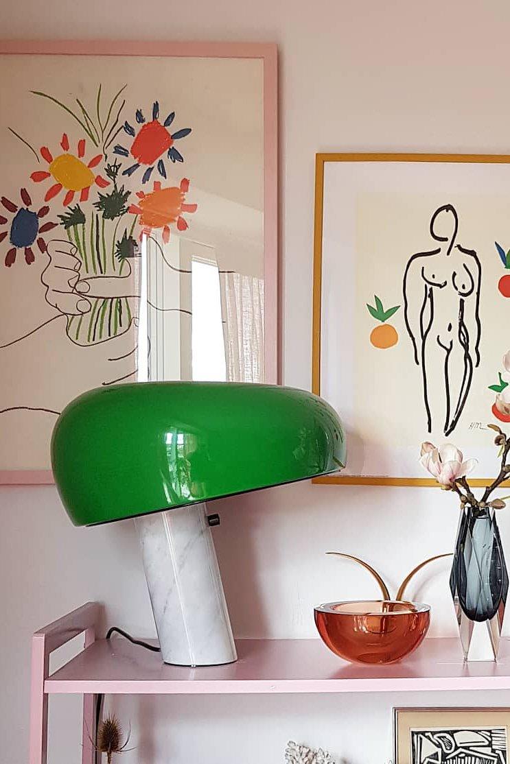 Nucleus Table Lamp, Glazed Metal Shade, Carrara Marble Base, E27