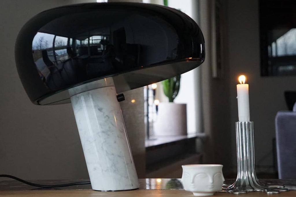 Carrara marble table lamp with a warm glazed glow
