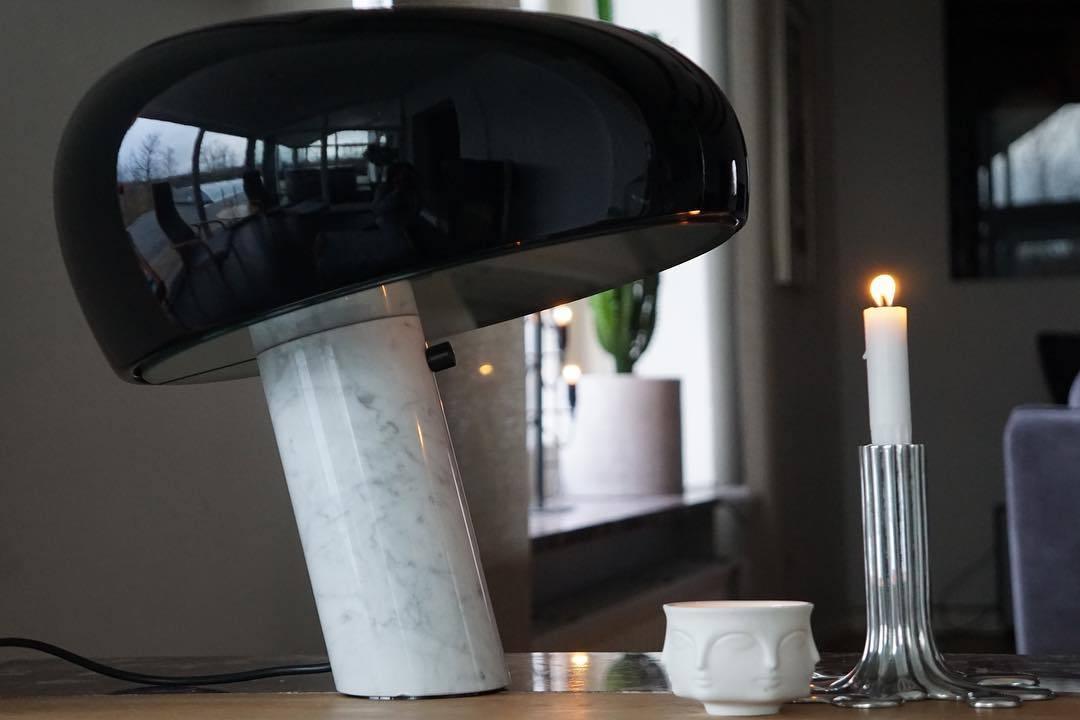 Carrara marble table lamp with a warm glazed glow