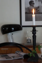 Marble table lamp with a curved glazed metal shade