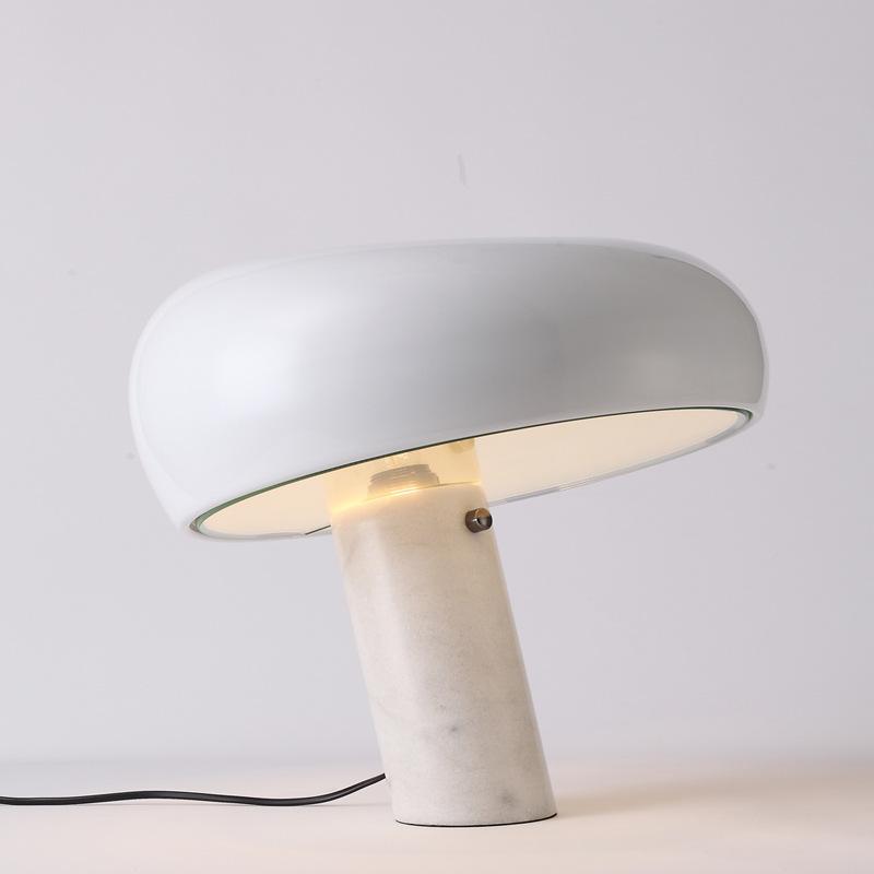 Carrara marble table lamp with a curved glazed metal shade