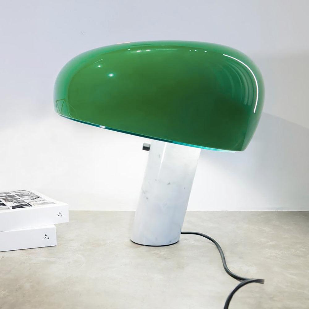Nucleus Table Lamp, Glazed Metal Shade, Carrara Marble Base, E27