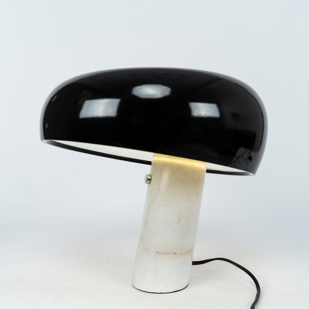 Marble table lamp with a glazed metal shade on Carrara base