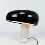 Marble table lamp with a glazed metal shade on Carrara base