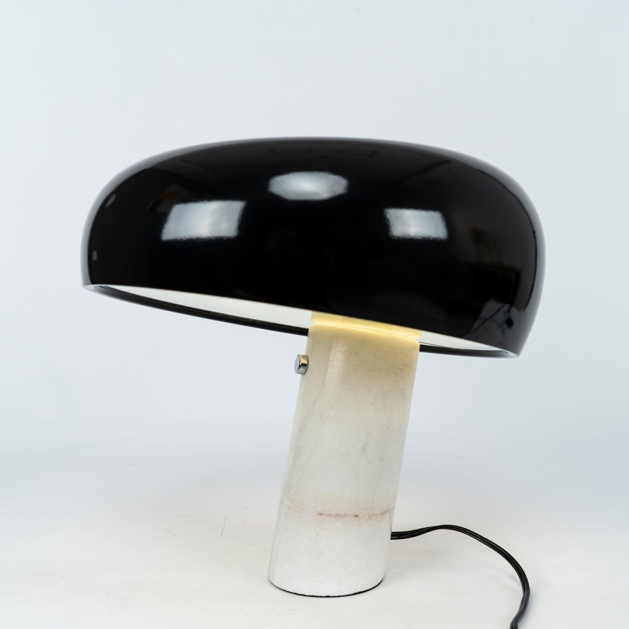 Marble table lamp with a glazed metal shade on Carrara base