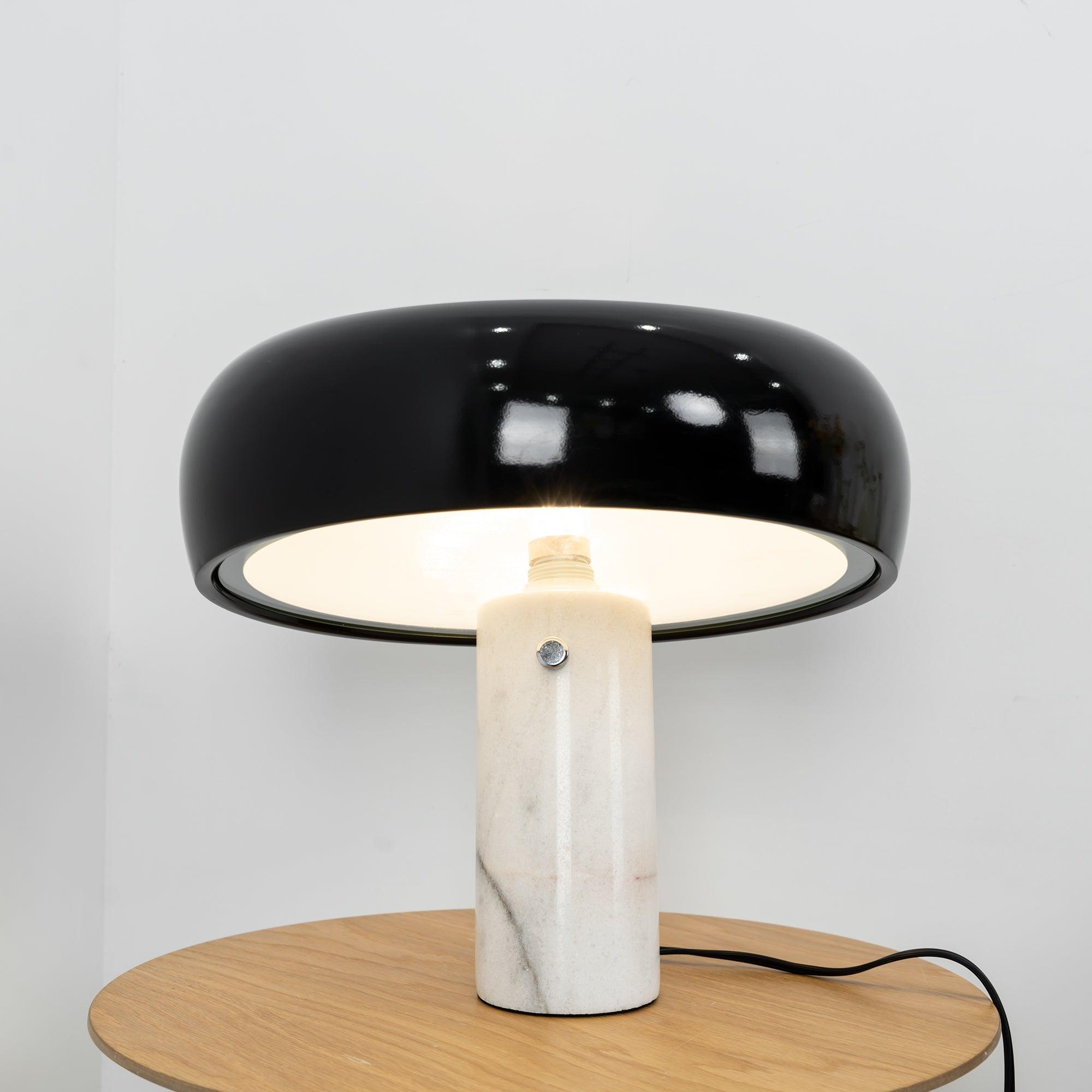 Nucleus Table Lamp, Glazed Metal Shade, Carrara Marble Base, E27