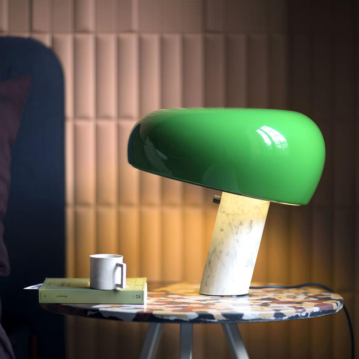 Carrara marble table lamp with a black glazed shade