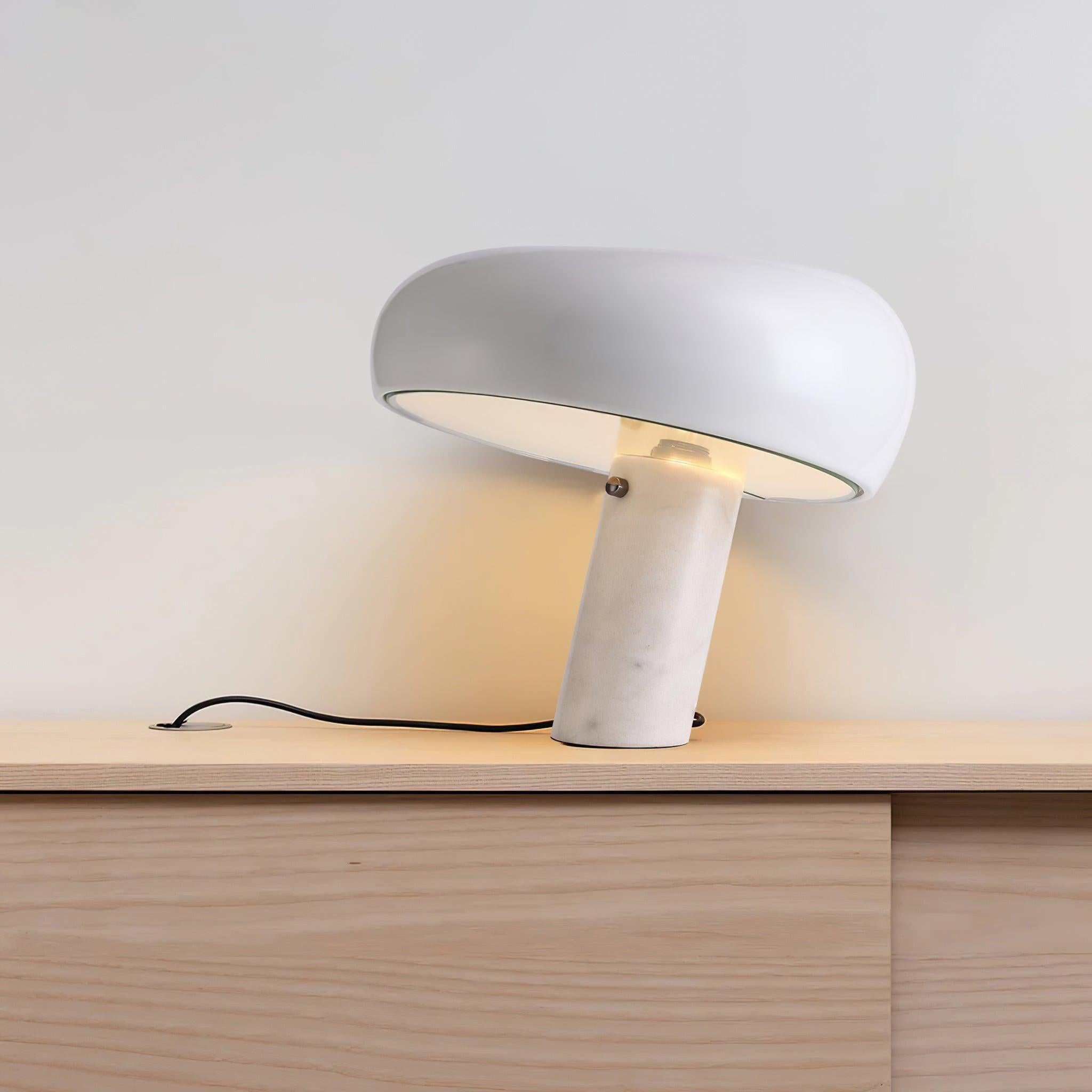 Nucleus Table Lamp, Glazed Metal Shade, Carrara Marble Base, E27