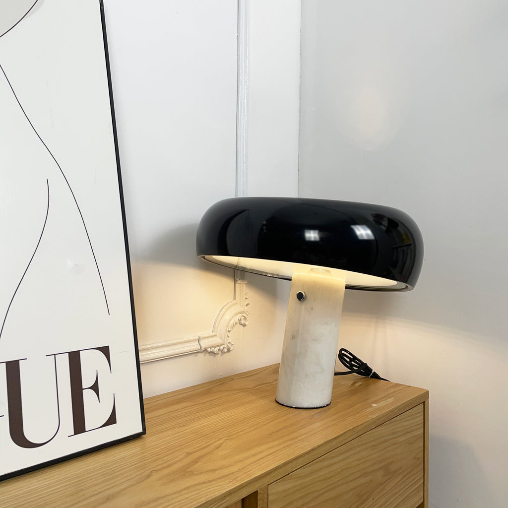 Nucleus Table Lamp, Glazed Metal Shade, Carrara Marble Base, E27