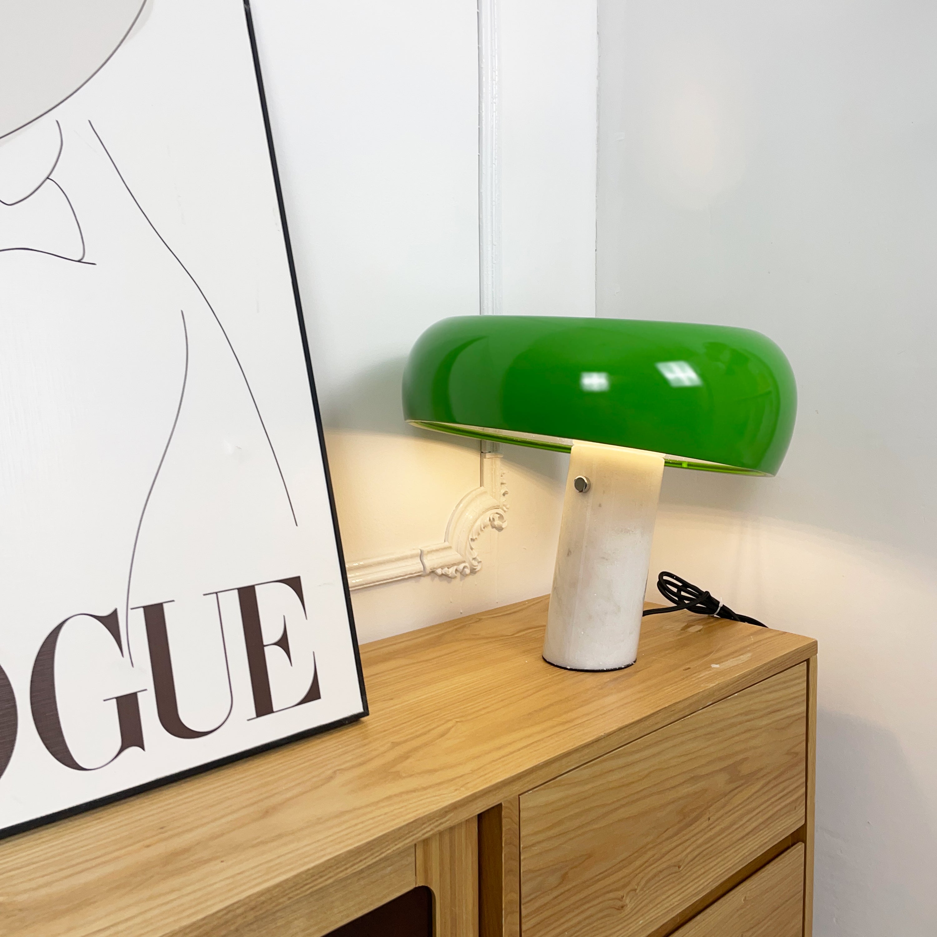 Nucleus Table Lamp, Glazed Metal Shade, Carrara Marble Base, E27
