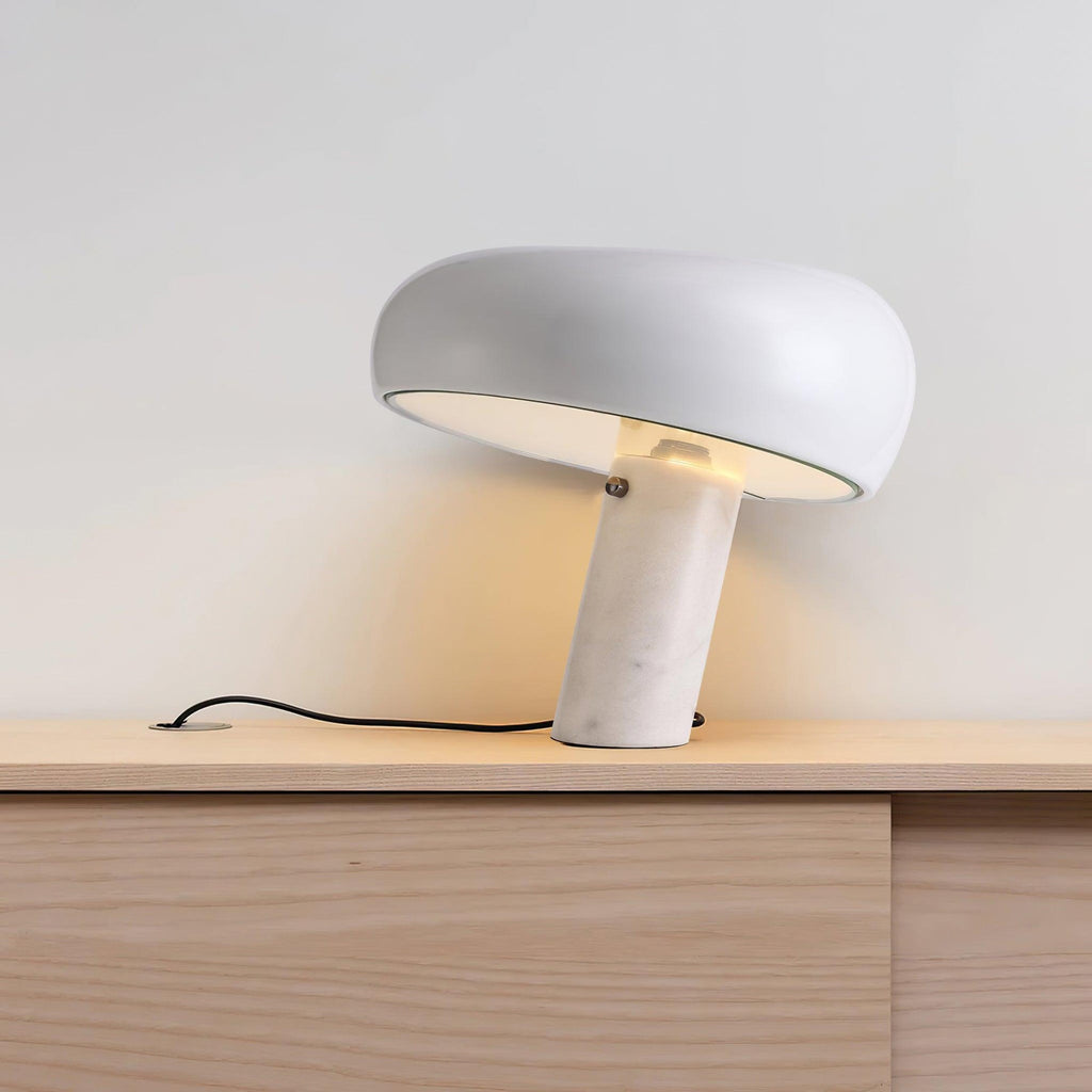 Nucleus Table Lamp, Glazed Metal Shade, Carrara Marble Base, E27