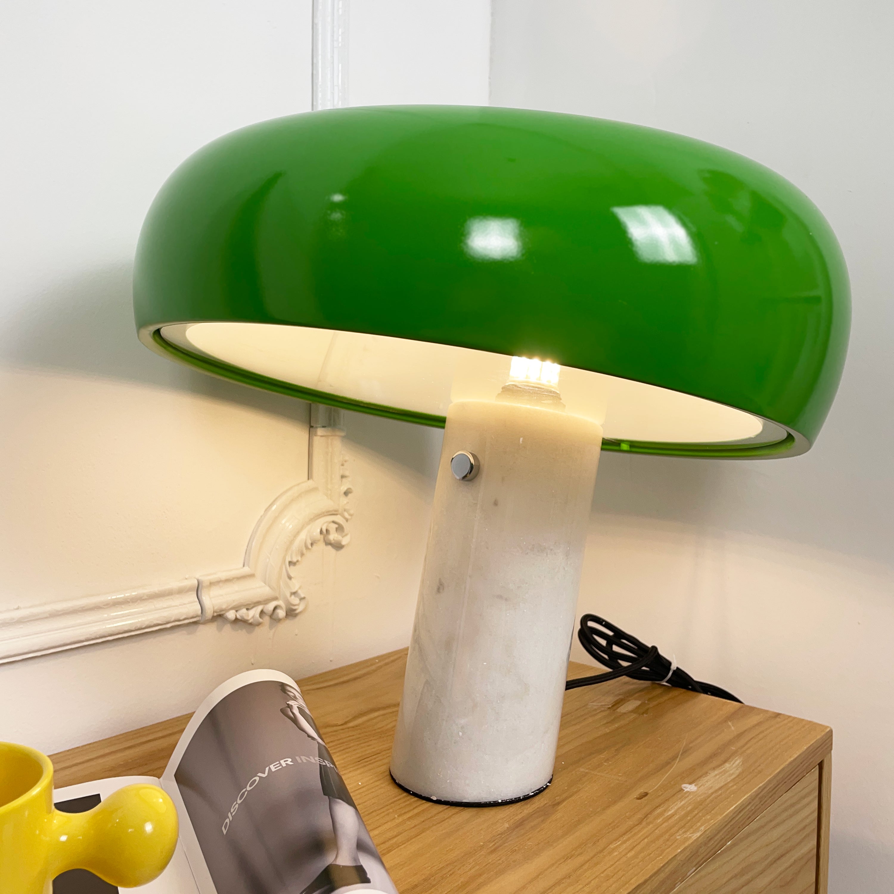 Nucleus Table Lamp, Glazed Metal Shade, Carrara Marble Base, E27
