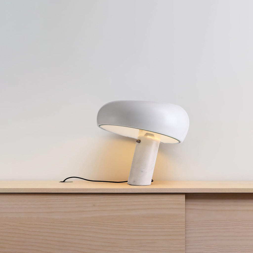 Nucleus Table Lamp, Glazed Metal Shade, Carrara Marble Base, E27