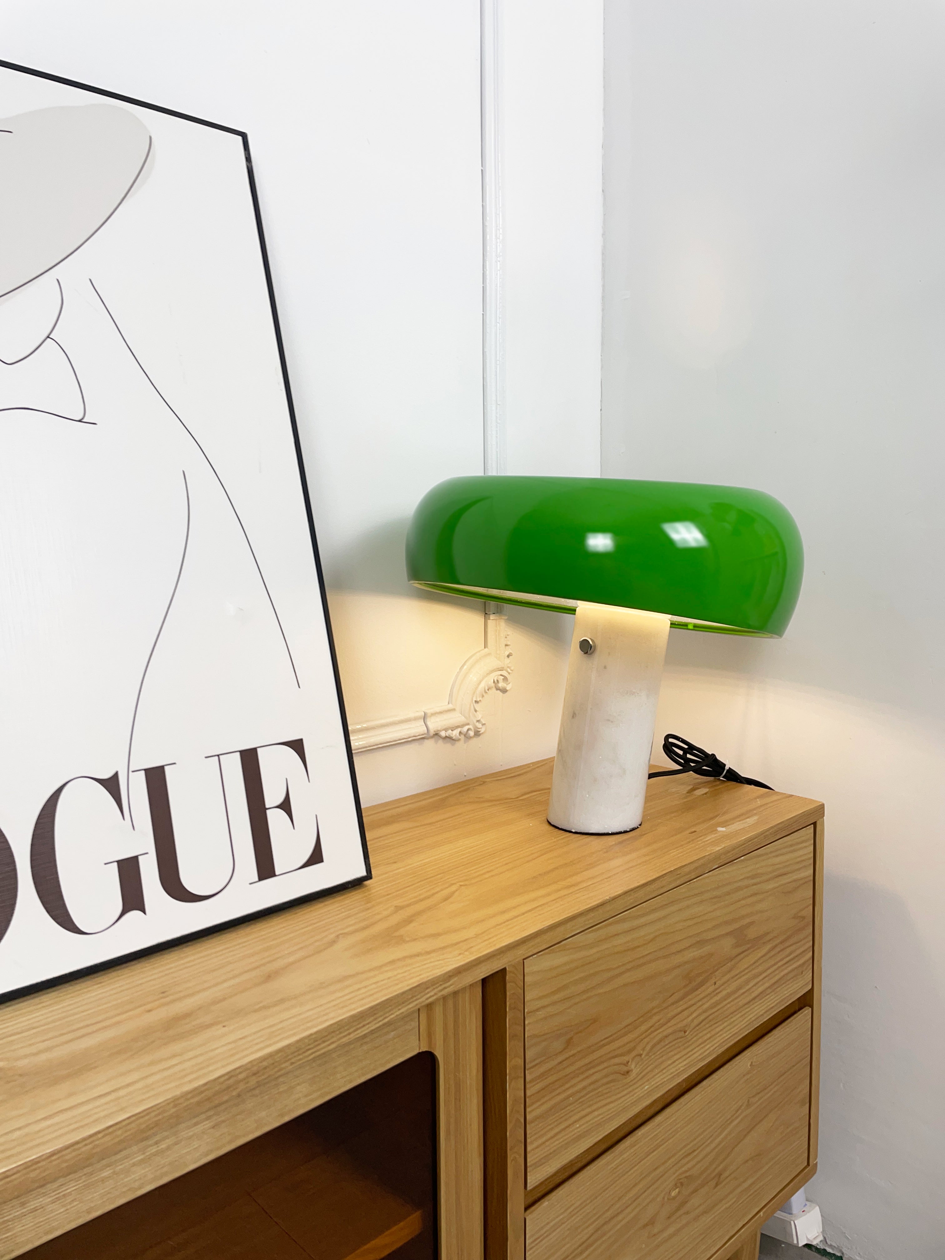 Nucleus Table Lamp, Glazed Metal Shade, Carrara Marble Base, E27