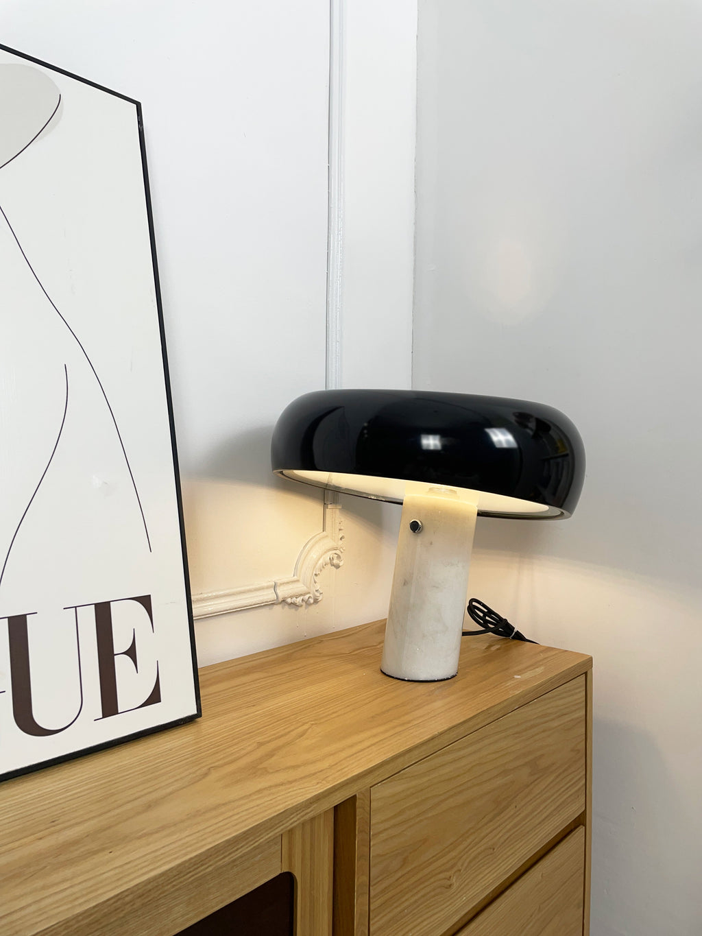 Nucleus Table Lamp, Glazed Metal Shade, Carrara Marble Base, E27