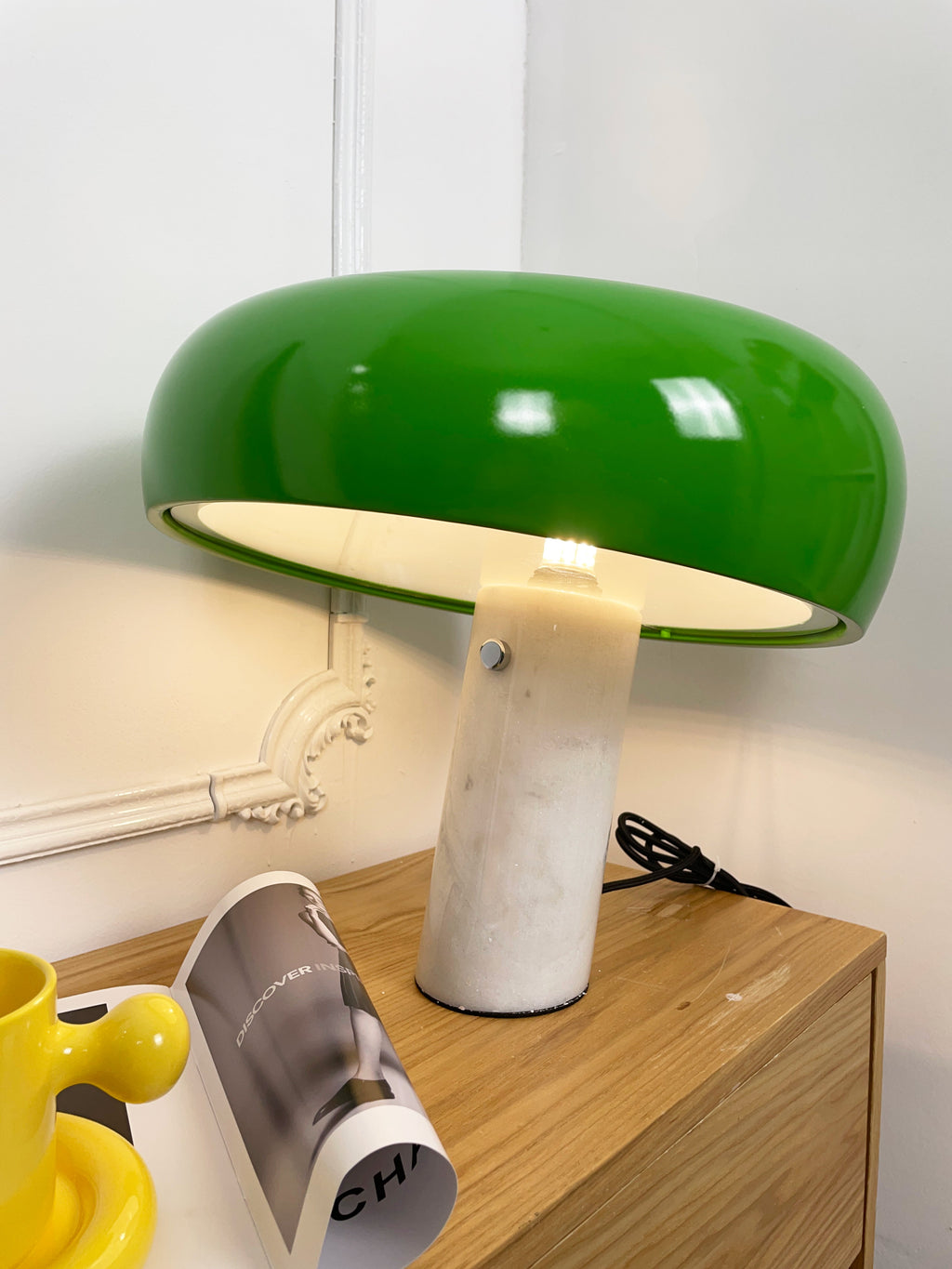 Nucleus Table Lamp, Glazed Metal Shade, Carrara Marble Base, E27