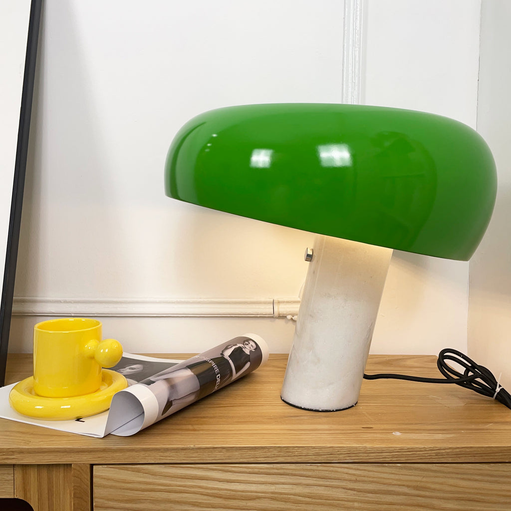 Nucleus Table Lamp, Glazed Metal Shade, Carrara Marble Base, E27