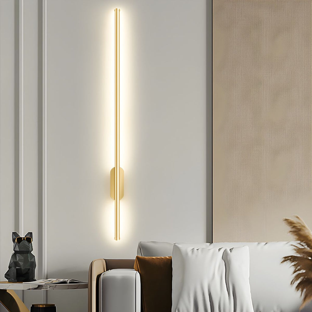 Linear LED sconce lighting a hallway with a warm ambient glow
