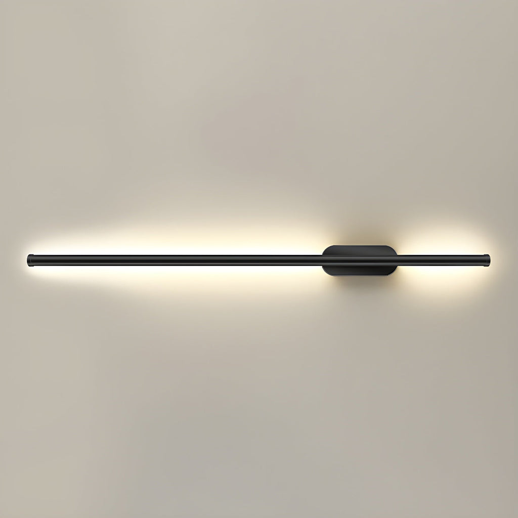 Slim linear wall sconce close up showing the metal end caps
