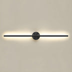 Gold linear sconce mounted above a console in a hallway